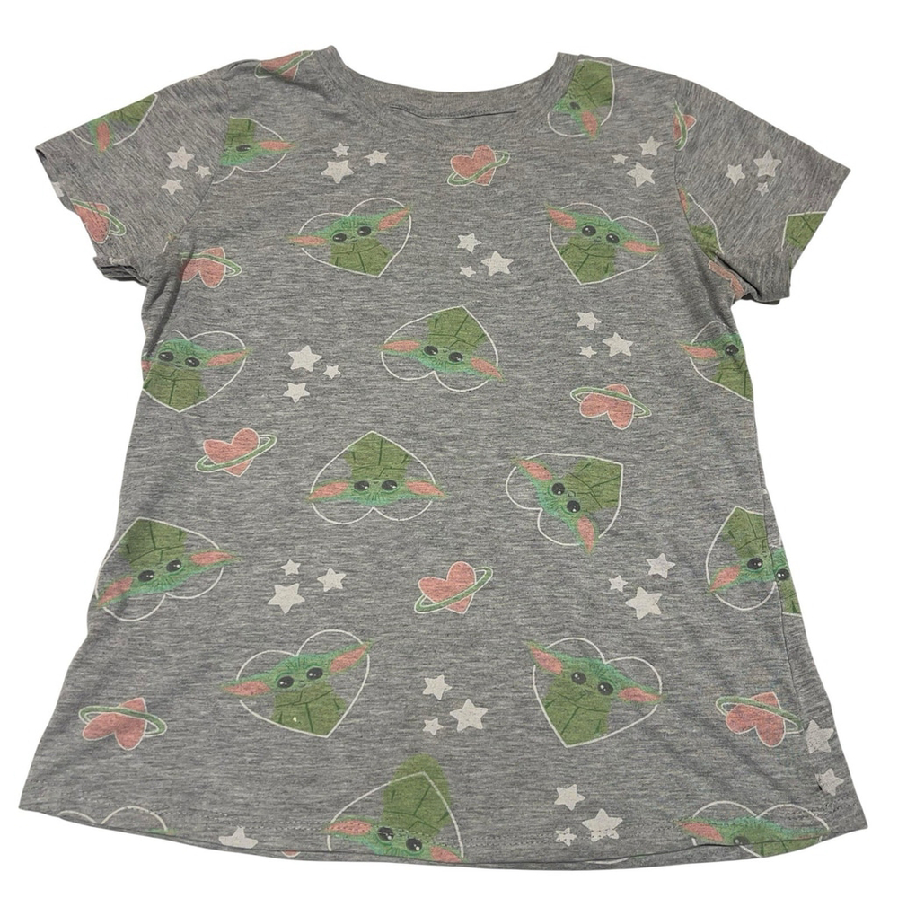 Star‎ Wars Girls Mandalorian Baby Yoda Grogu V-Neck  T-Shirt, Grey L (10/12) EUC